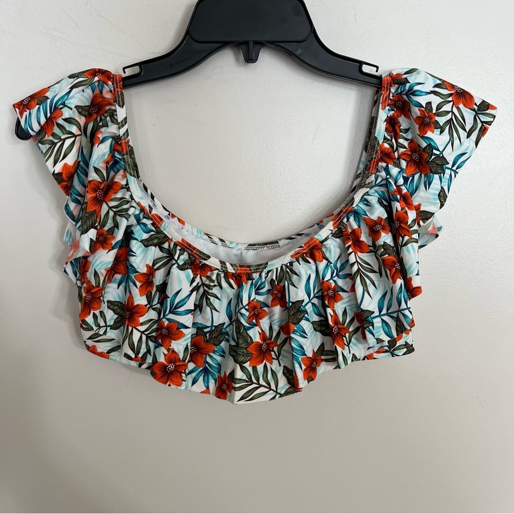 Women's Cabana Del Sol Floral Tropical Print Ruffle Bikini Top Size Large‎